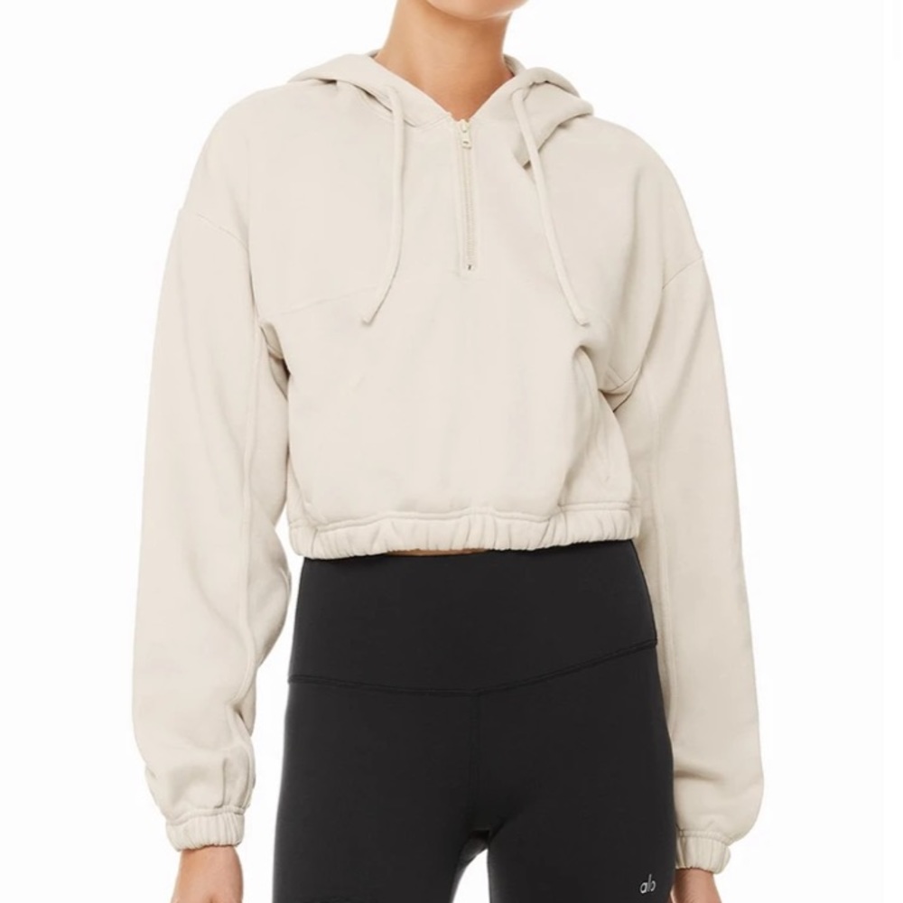 Alo Stadium Half Zip Hoodie - Bone